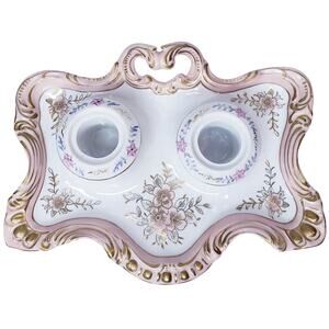 Vintage Occupied Japan Andrea Sadek Haind-Painted Porcelain (?) Double Inkwell